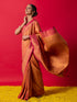 Saffron Pink Golden Jaal Muga Silk Banarasi Saree with Blouse Fabric